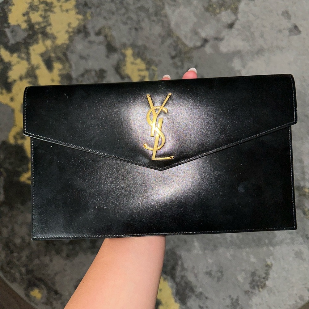 Yves Saint Laurent Black Clutch with Gold Logo